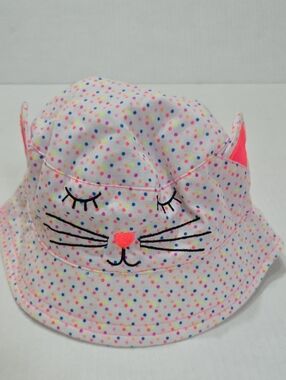 SUN HAT CHILDRENS PLACE 6 12 MONTHS Polka Dot Cat Baby Pink Multicolor GREAT CON